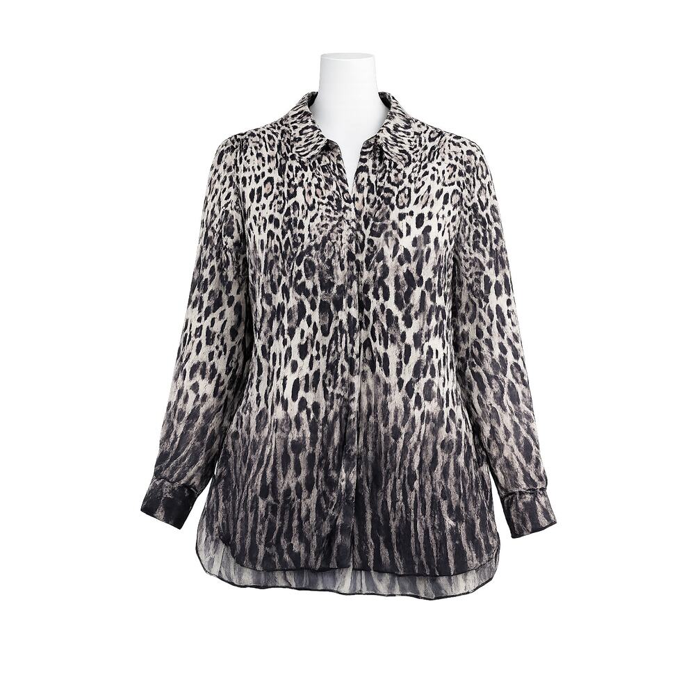 Elie Tahari Women’s Leopard Print Button Front Blouse Black Gray - Size S